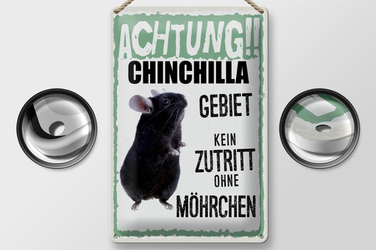 Blechschild Spruch 20x30cm Tiere Achtung Chinchilla Gebiet