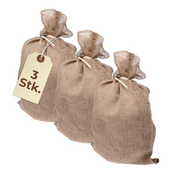 Drei Jutesäcke im Set mit Anhänger