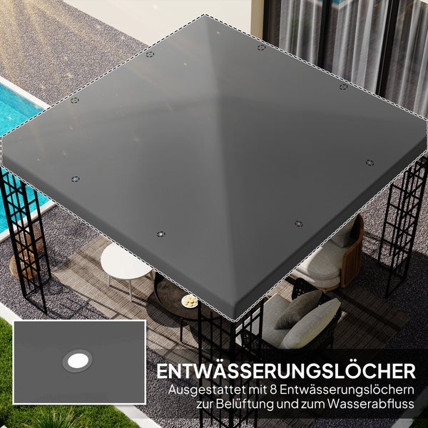 Outsunny Ersatzdach für Pavillon 3 x 3 m, wasserdicht Pavillondach, Ersatzbezug für Gartenpavillon, Ersatzteile aus Oxford-Stoff, 370 g/m², Dunkelgrau