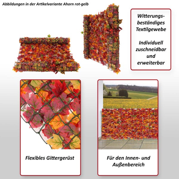 Sichtschutzmatte mit Ahornblatt-Optik, flexiblem Gitter, wetterfestem Textilgewebe, für Innen- und Außenbereiche geeignet