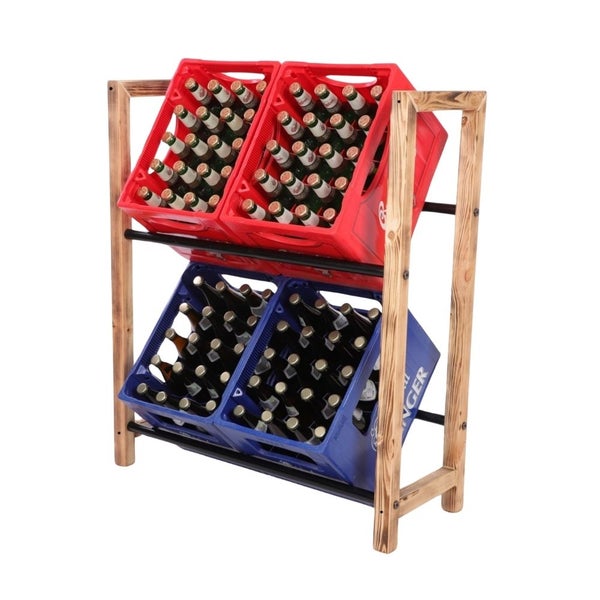 PROREGAL Getränkekistenregal HUNSRÜCK HxBxT 95x82x32cm 4 Kisten auf 2 Ebenen Massives Kiefernholz Gebrannt