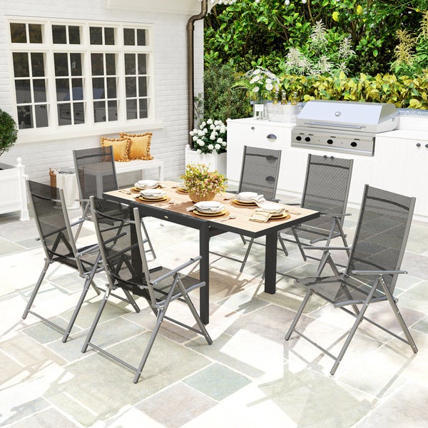 Outsunny Gartentisch Ausziehbarer Aluminium 80/160x80 cm Wetterfest Balkontisch rutschfest Buffettisch Campingtisch für 6 Personen Terrassentisch Outdoor Esstisch für Garten, Terrasse Balkon Naturholz