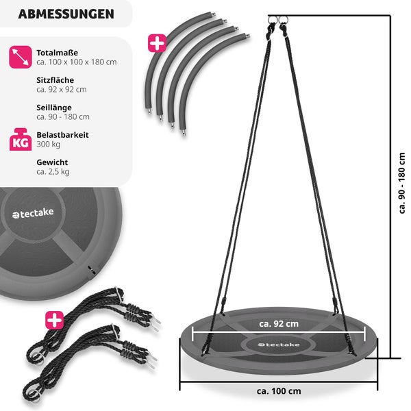 Nestschaukel tectake Swayer Textilene-Bespannung 300 kg Belastbarkeit grau/schwarz