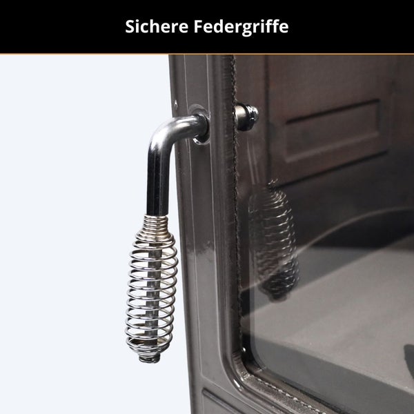 Sicherer Federgriff aus Metall an einer Ofentür für Hitzeschutz.