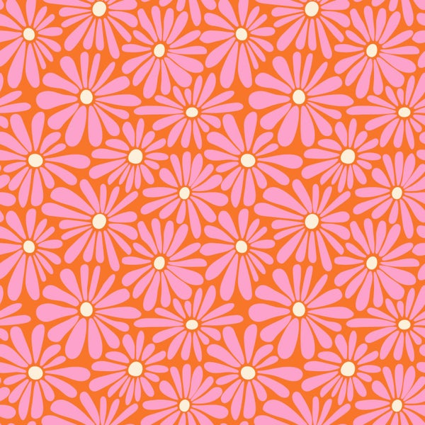 Nahtloses Muster mit rosa Gänseblümchen auf farbigem Hintergrund