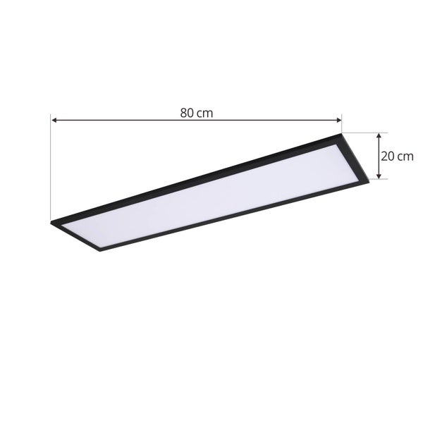 Rechteckiges LED-Panel mit Maßen 80 Zentimeter Länge und 20 Zentimeter Breite, schwarzer Rahmen.