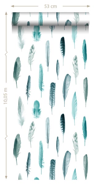 Tapetenrolle mit Federmuster, 53 cm breit und 10,05 m lang