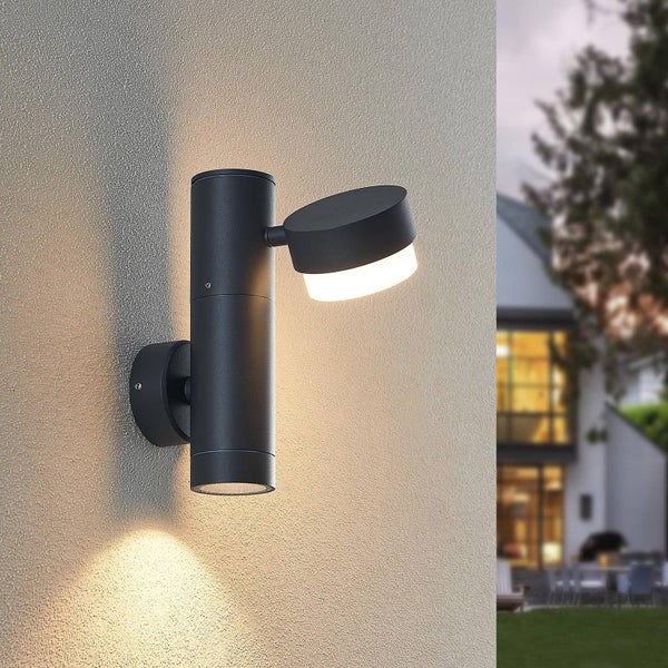 Lucande Wandleuchte außen Marvella (spritzwassergeschützt (Modern) in Schwarz aus Aluminium (2 flammig, GX53) - Außenwandleuchten Wandlampe Led Außenlampe Outdoor für Außenwand/Hauswand