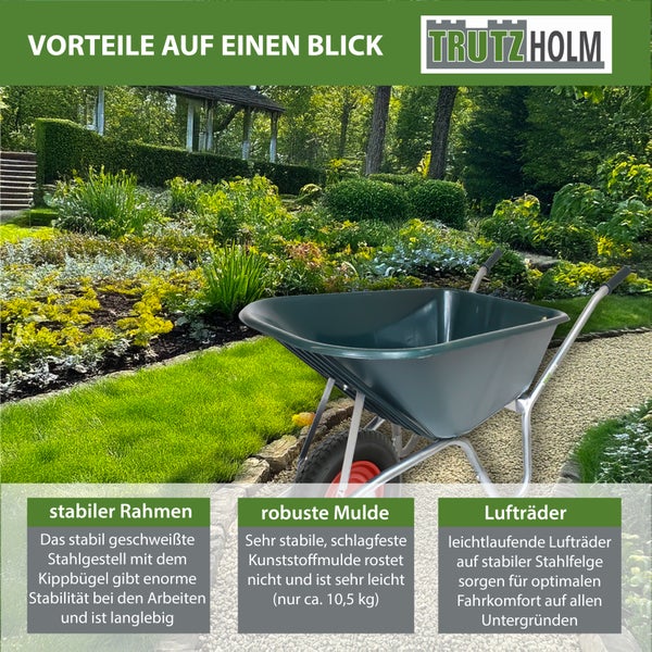 1 Rad Schubkarre 100 Liter bis 250 kg Kunststoffmulde Gartenschubkarre Bauschubkarre Schiebkarre