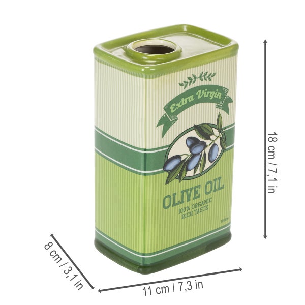 Dekorative Olivenölkanne mit den Maßen 18 x 11 x 8 cm