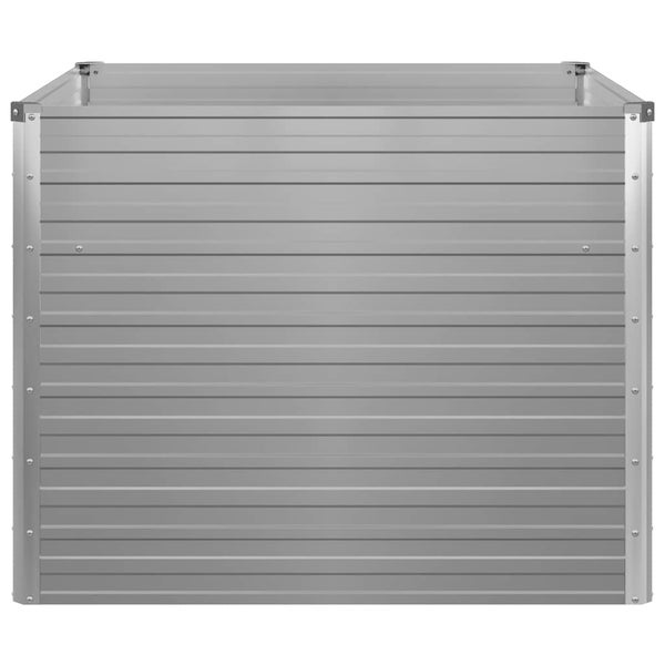 Hochbeet aus Metall mit horizontalen Lamellen und verstärkten Ecken.
