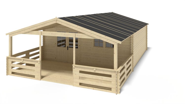 Veranda zum Gartenhaus 6x3 m - Farbe Holz