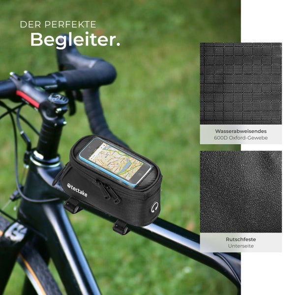Fahrrad mit tectake Fahrradrahmentasche inklusive Smartphonefach, wasserabweisendem 600D Oxford-Gewebe und rutschfester Unterseite