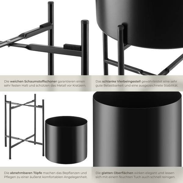 Pflanzenständer tectake Mine Anti-Rutsch-Pads, Belastbarkeit je 20 kg 2-teilig, im Industrial Style schwarz