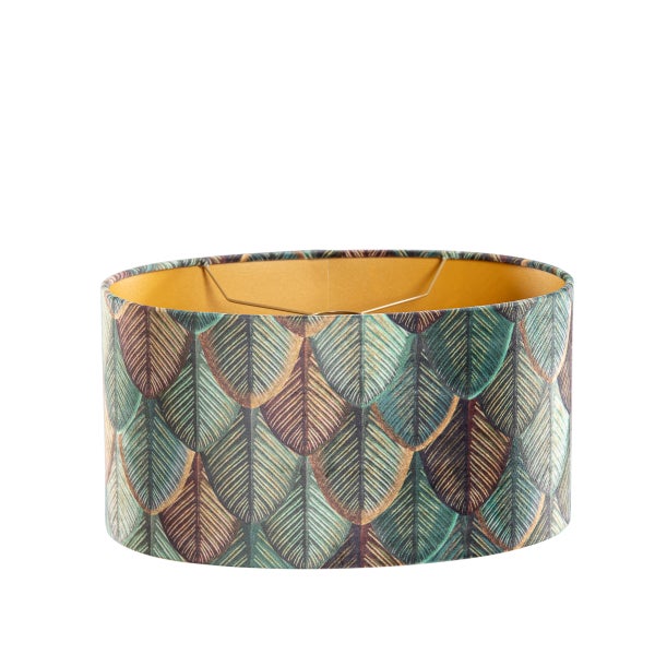 Samtlampenschirm Blattdesign mit goldener Innenseite oval 35/23/18