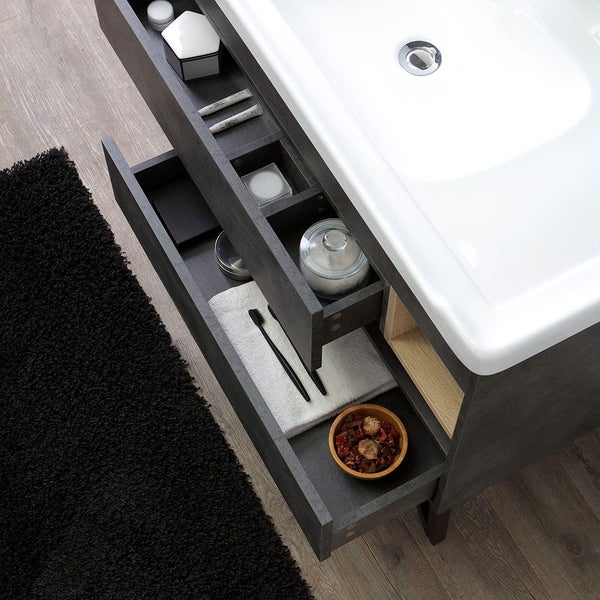 101 cm breiter Unterschrank mit Waschbecken und Spiegel im industriellen Stil | Vienna