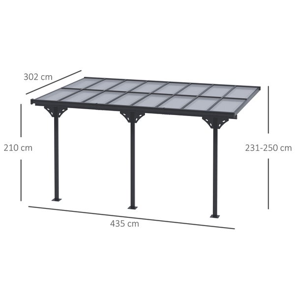 Outsunny Pergola, höhenverstellbar, Sonnenschutz, Terrassendach, 4 x 3 m, Aluminium, Grau
