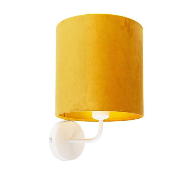 Vintage Wandlampe weiß mit gelbem Veloursschirm - Matt