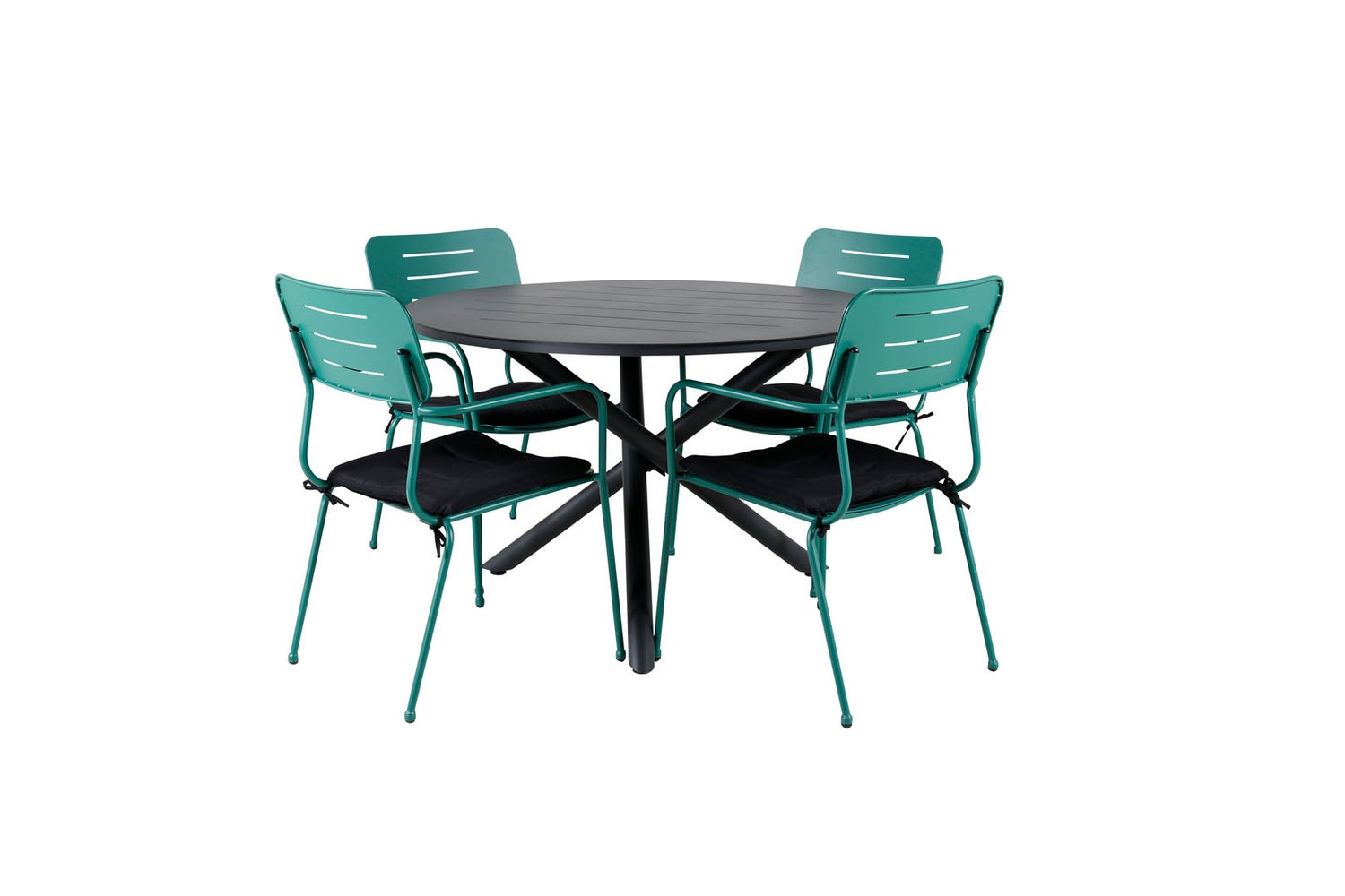 Alma Gartenset Tisch Ø120cm und 4 Stühle Nicke grün, schwarz.