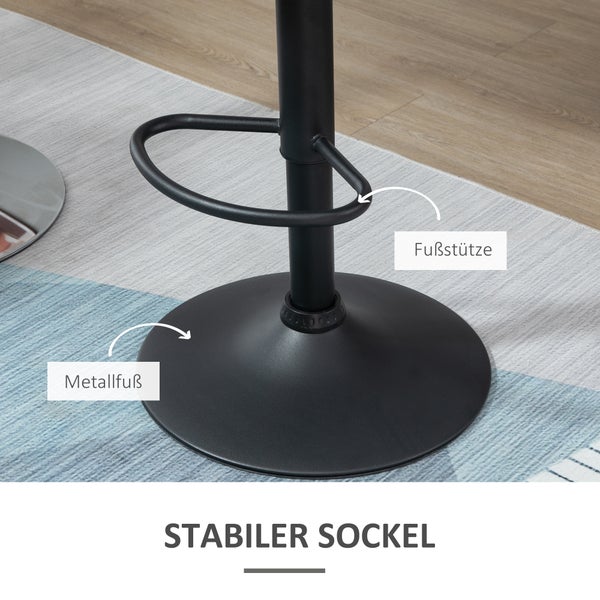 HOMCOM 2er-Set Barhocker drehbare Barstühle mit Lehne höhenverstellbarer Bistrohocker Tresenhocker Samt Touch armloser Schaumstoff Schwarz 51,5x 57,5 x 93-114,5 cm