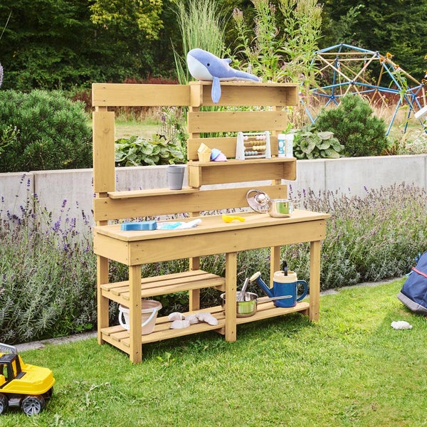 Home Deluxe - Matschküche MANDU - Maße: 103 x 35 x 110 cm - aus Tannenholz, inkl. komplettem Zubehör I Spielküche Outdoor Spielzeug Kinderküche Outdoorküche