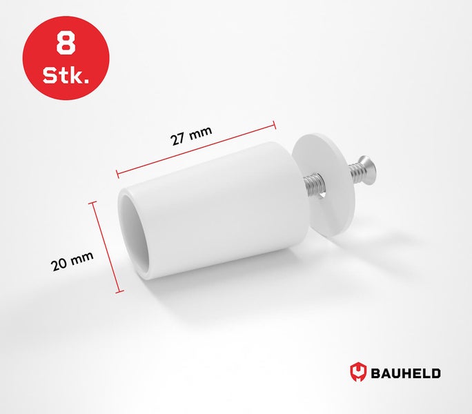 Acht Stück Abdeckkappen mit Schraube, 27 Millimeter lang, 20 Millimeter Durchmesser