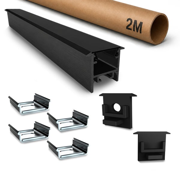 LED Aluminium Einbauprofil Set zwei Meter inklusive Clips und Endkappen für die Montage von LED Streifen