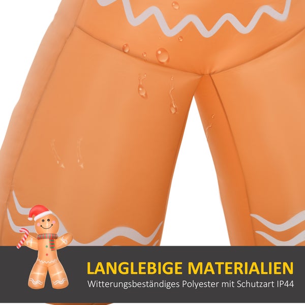 HOMCOM Aufblasbarer Lebkuchenmann, 2,4 m Weihnachtsdekoration mit Lichtern Aufblasbares Modell, wetterfest, 170 x 65 x 240 cm, Polyester-Stoff, Gelb