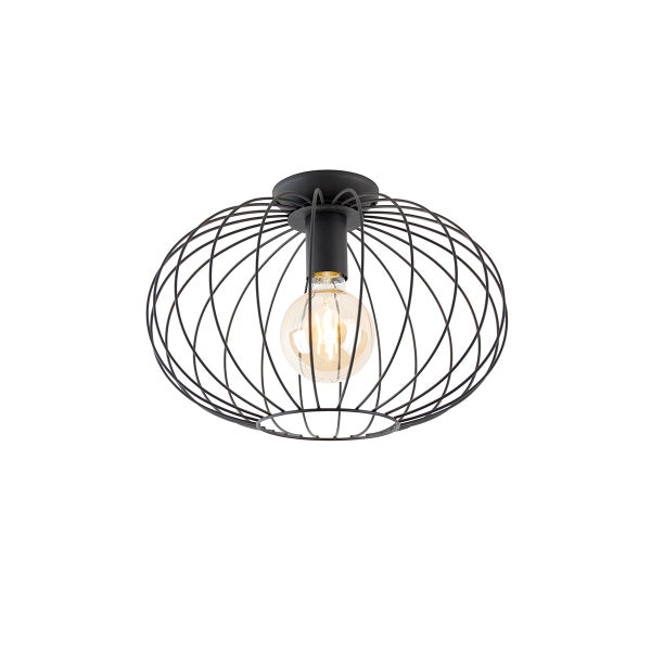 Deckenleuchte mit schwarzem Drahtgeflecht und Glühbirne