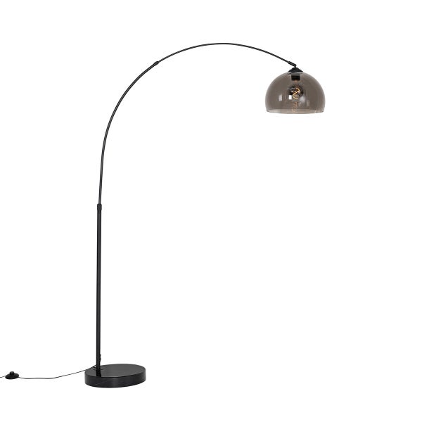 QAZQA - Moderne Bogenlampe schwarz mit Rauchglas - Arc I Wohnzimmer I Schlafzimmer - Stahl Länglich - LED geeignet E27