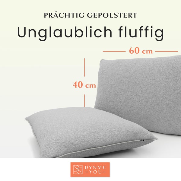 DYNMC you Sofakissen mit Füllung und Bezug - 2er Set 40x60cm mit Viel Füllung - VERGLEICHSSIEGER SEHR GUT - Rückenkissen mit Oeko TEX Baumwoll-Bezug - Bequeme Dekokissen - Couchkissen Grau