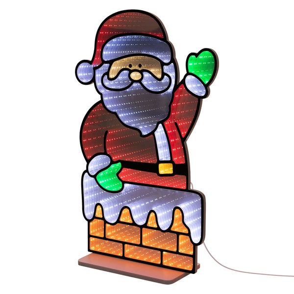 LED Weihnachtsmann Figur in einem Kamin stehend als festliche Weihnachtsbeleuchtung für den Innen und Außenbereich.
