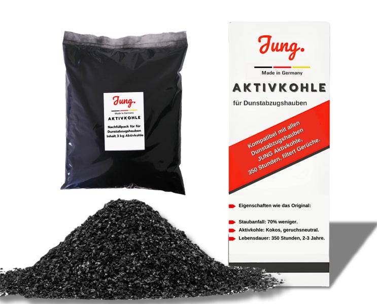 Aktivkohle Nachfüllpack von JUNG - Kompatibler Ersatz für alle Dunstabzugshauben - 2,5 kg Nachfüllpack, Aktivkohle Pellets in Herstellerqualität - Made in Germany, 1004748