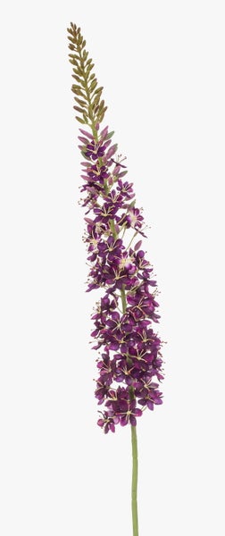 Lilafarbener künstlicher Blütenzweig mit vielen kleinen Einzelblüten an einem langen grünen Stiel.