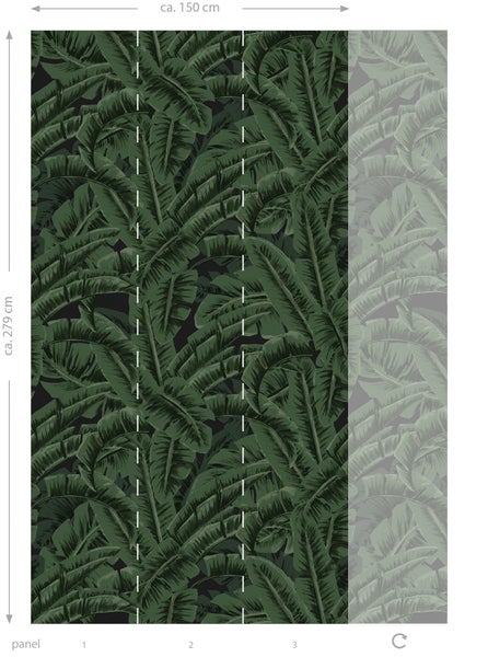 Vliestapete mit Blättermuster, circa 150 cm breit und 279 cm hoch