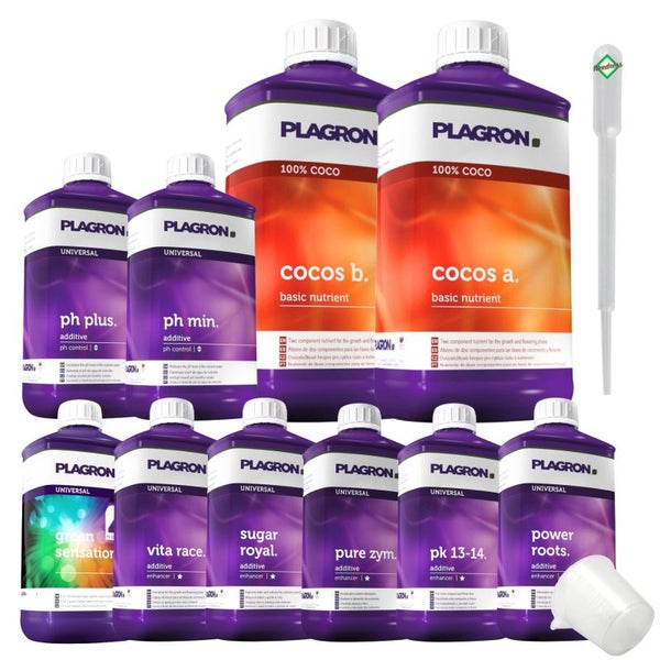 Plagron Coco XL 10-Teiliges Dünger Set – Komplettnährstoff für Cocos-Anbau | Für Gesundes Wachstum & Reiche Blüten, inklusive Coco A&B, Green Sensation, pH-Kontrolle & mehr