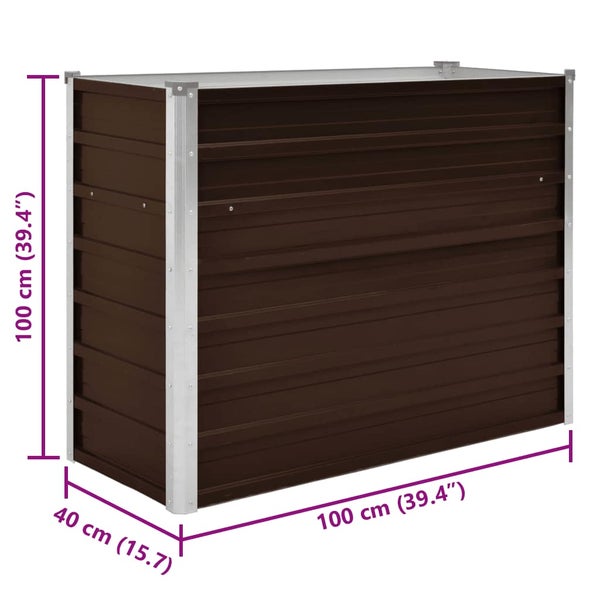 Hochbeet aus Metall, 100 mal 40 mal 100 Zentimeter, braun.