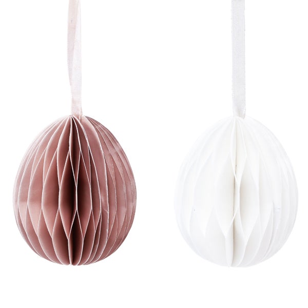 Zwei Papierornamente mit Bändern