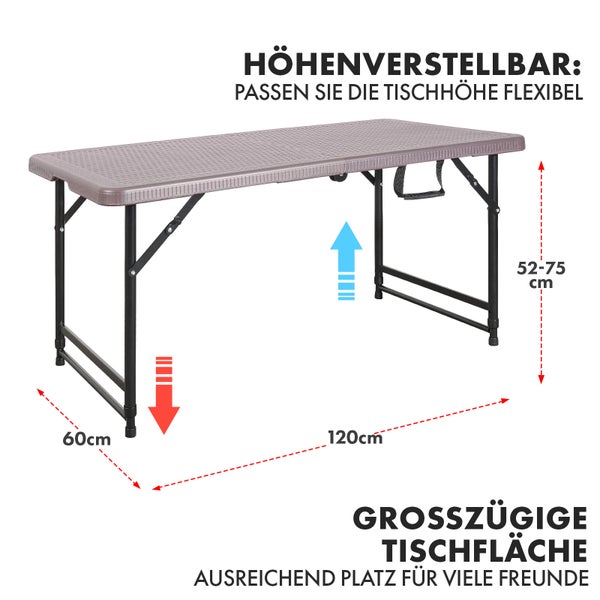 FLOORDIREKT Klapptisch Gartentisch Saga Wetterfest Höhenverstellbar 120 x 60 cm