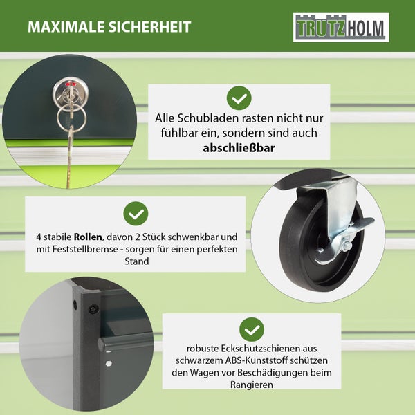 Werkzeugwagen Trutzi 78 x 64 cm 6 Schubladen Rollcontainer Werkstattwagen Werkzeugaufbewahrung grün