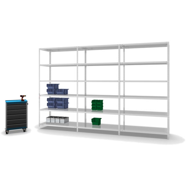 PROREGAL Fachbodenregal Schraubsystem Medium-Duty Grundregal HxBxT 250 x 130 x 60 cm 6 Ebenen Fachlast 200 kg Beidseitig Nutzbar Lichtgrau