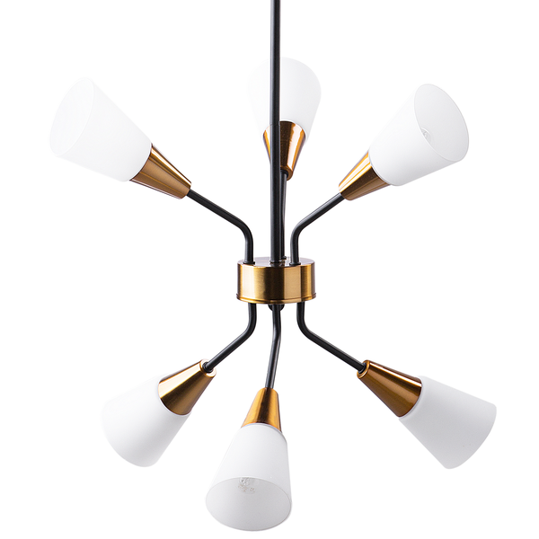 Hängeleuchte Glas weiß / gold 6-flammig Kegelform AROYO VI