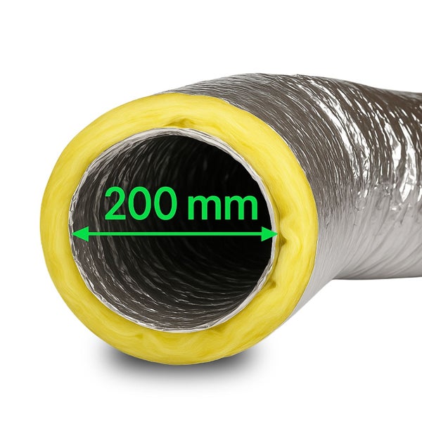 Isoflexrohr 200mm – 1 Meter isolierter Abluftschlauch für Klimageräte, Growboxen & mehr – 4-Schicht Isolierung, Hohe Schalldämpfung, Feuergeschützt & Extra Stabil