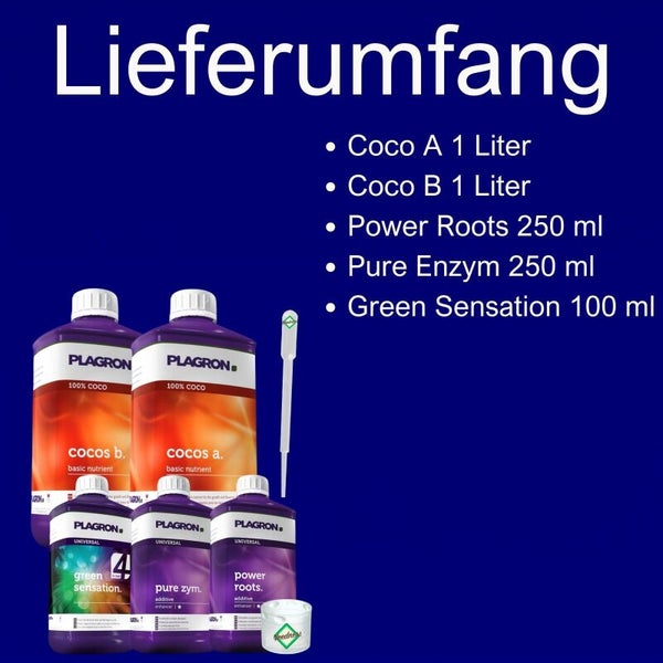 Plagron Dünger Set mit Coco A, Coco B, Power Roots, Pure Enzym und Green Sensation