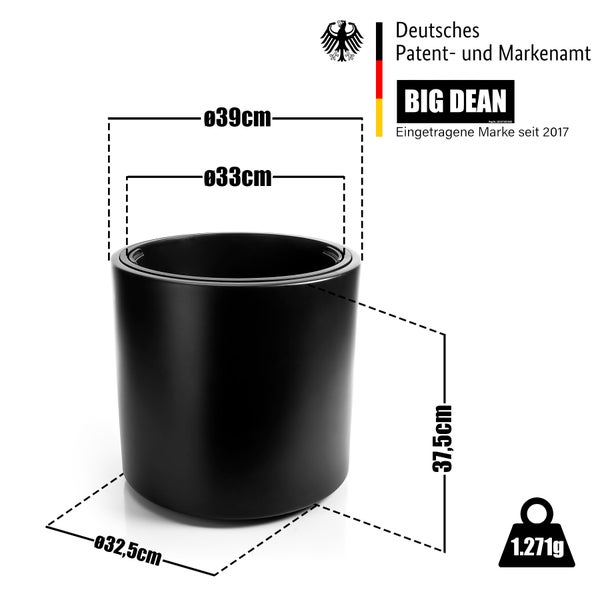 BigDean Blumentopf mit Einsatz rund ø 40 cm Schwarz – wetterfester Übertopf aus bruchsicherem Kunststoff – Pflanzkübel Made in Europe