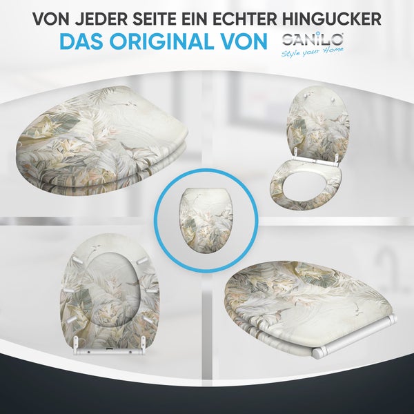 Sanilo Toilettensitz mit exotischem Pflanzenmuster aus MDF in verschiedenen Ansichten