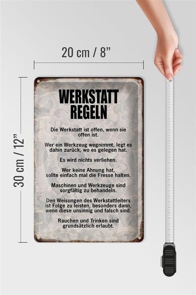 Blechschild Spruch 20x30cm Werkstatt Regeln Werkzeug