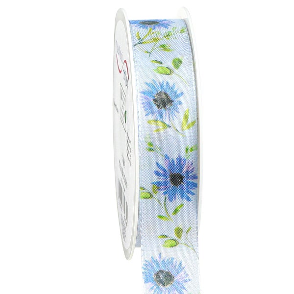 Dekoratives Geschenkband mit Blumenmuster auf Rolle