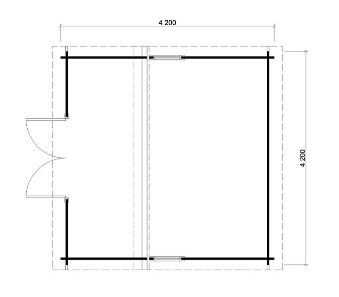 Grundrisszeichnung eines Gartenhauses mit den Maßen 4200 x 4200 mm