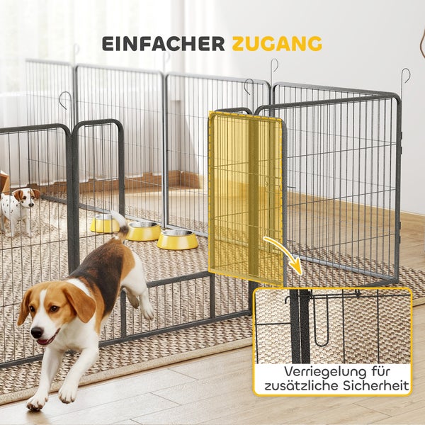Metall-Welpenauslauf für innen mit Beagle, Tür für einfachen Zugang und Sicherheitsverriegelung.